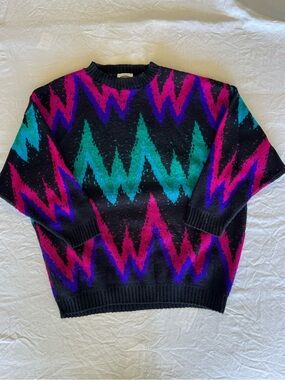 Vintage Classic Essentials‎ Pullover Sweater Geometric Multicolor Women L 80s